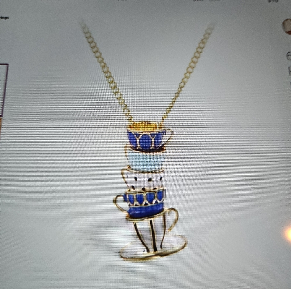 Gold and Blue Teacup Necklace and Earrings Set - Picture 2 of 5